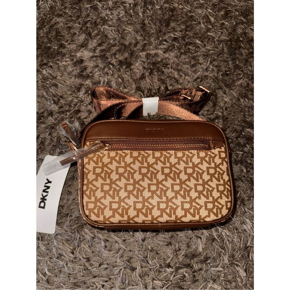 DKNY Bryant Monogram Logo Camera Crossbody Bag Purse Chocolate Brown NWT